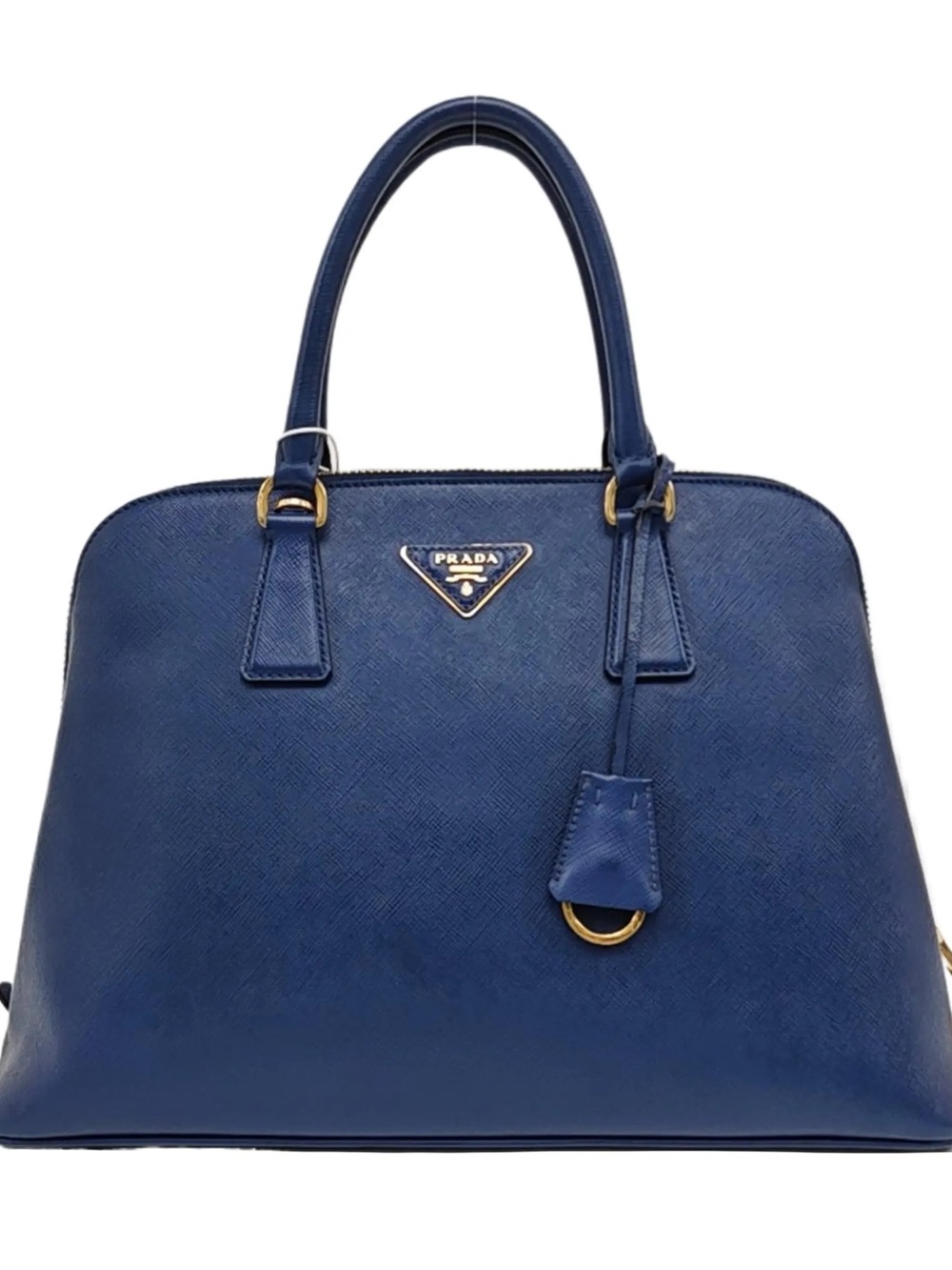 ♥️Prada Saffiano Large Blue Leather Promenade Dome Satchel with Gold Hardware♥️